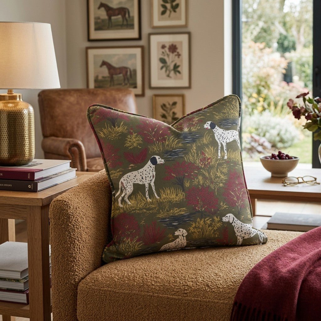 Pointer Dogs Olive Field Throw Pillow - Hillcroft Home