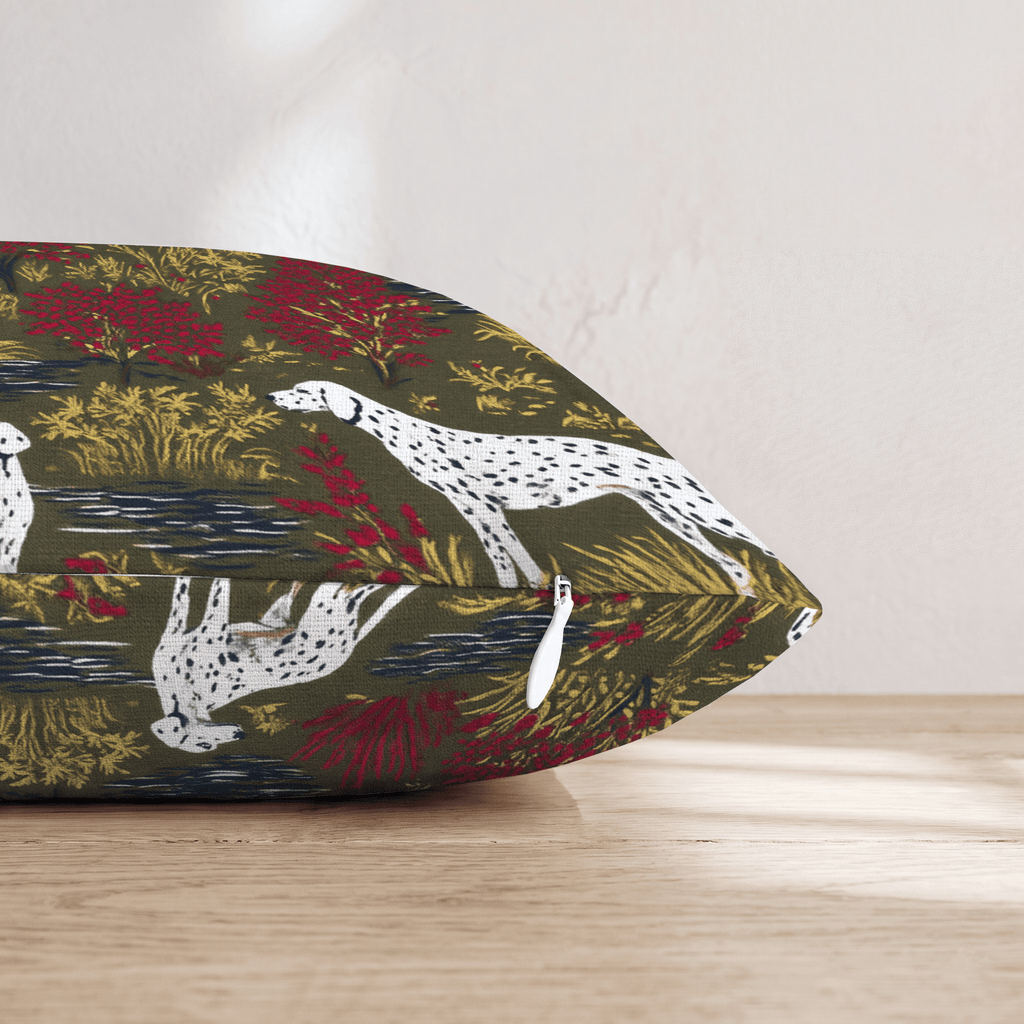 Pointer Dogs Olive Field Throw Pillow - Hillcroft Home