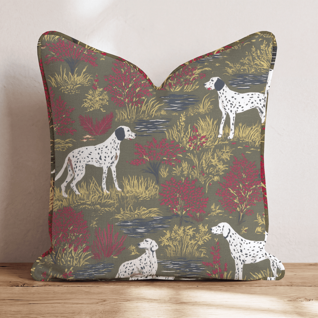 Pointer Dogs Olive Field Throw Pillow - Hillcroft Home