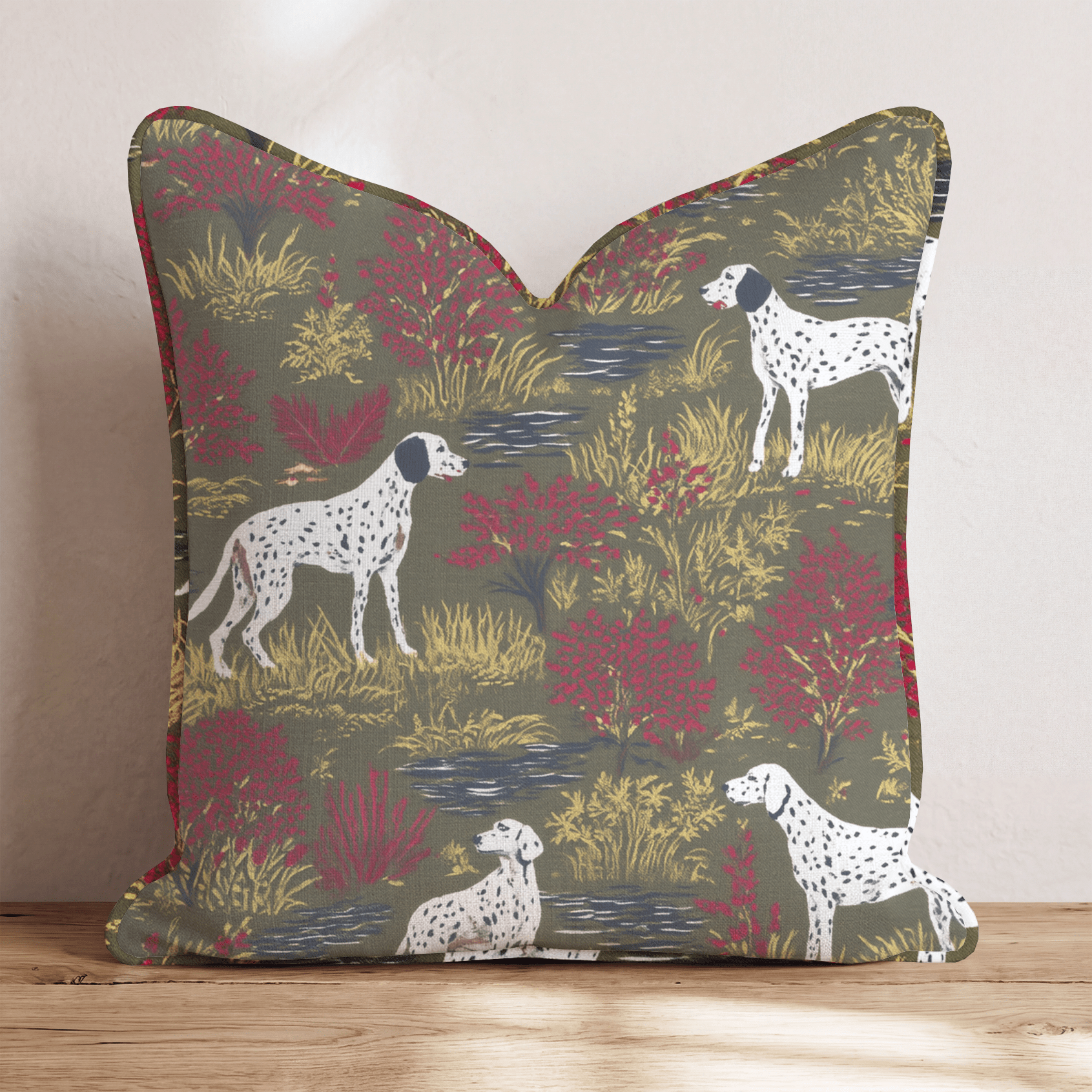 Pointer Dogs Olive Field Throw Pillow - Hillcroft Home