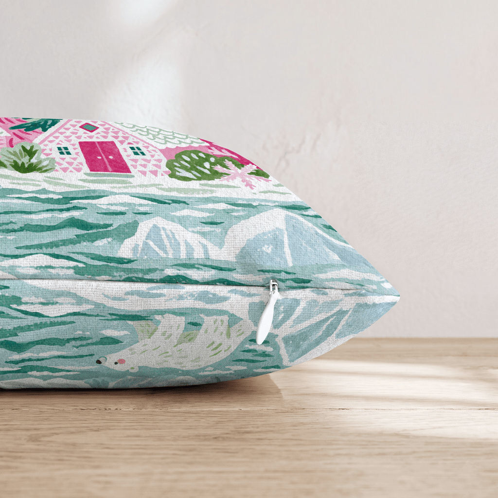 Polar Bear Pink Mountains Throw Pillow - Hillcroft Home