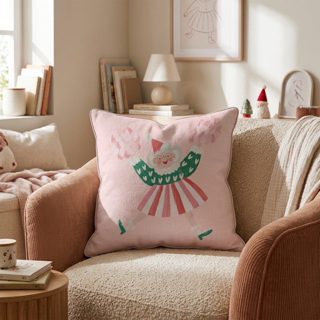 Pom Pom Mrs Claus Throw Pillow - Hillcroft Home