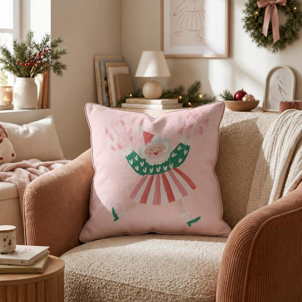 Pom Pom Mrs Claus Throw Pillow throw pillow - Hillcroft Home