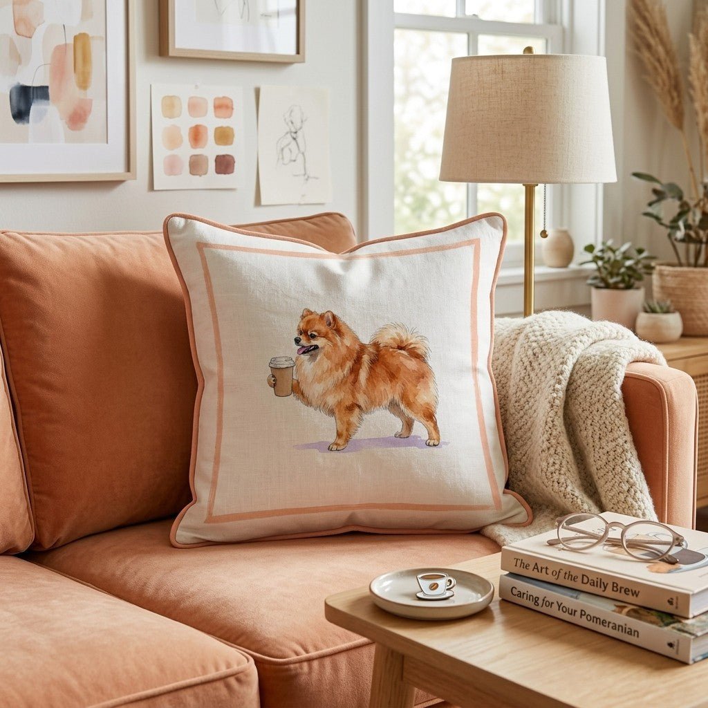 Pomeranian Coffee Throw Pillow - Hillcroft Home