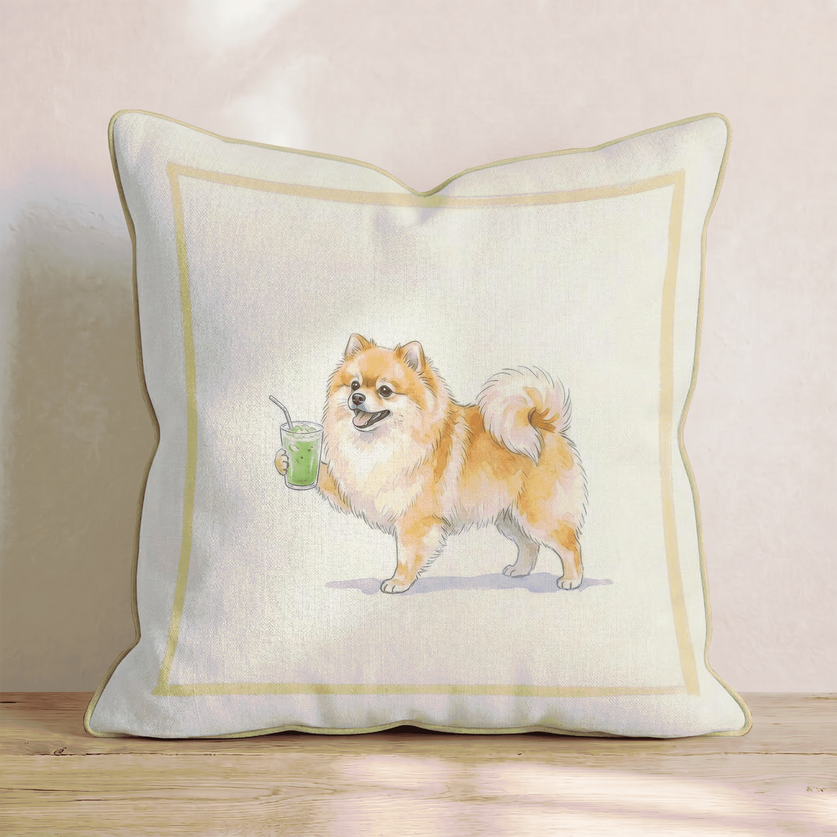 Pomeranian Matcha Throw Pillow - Hillcroft Home