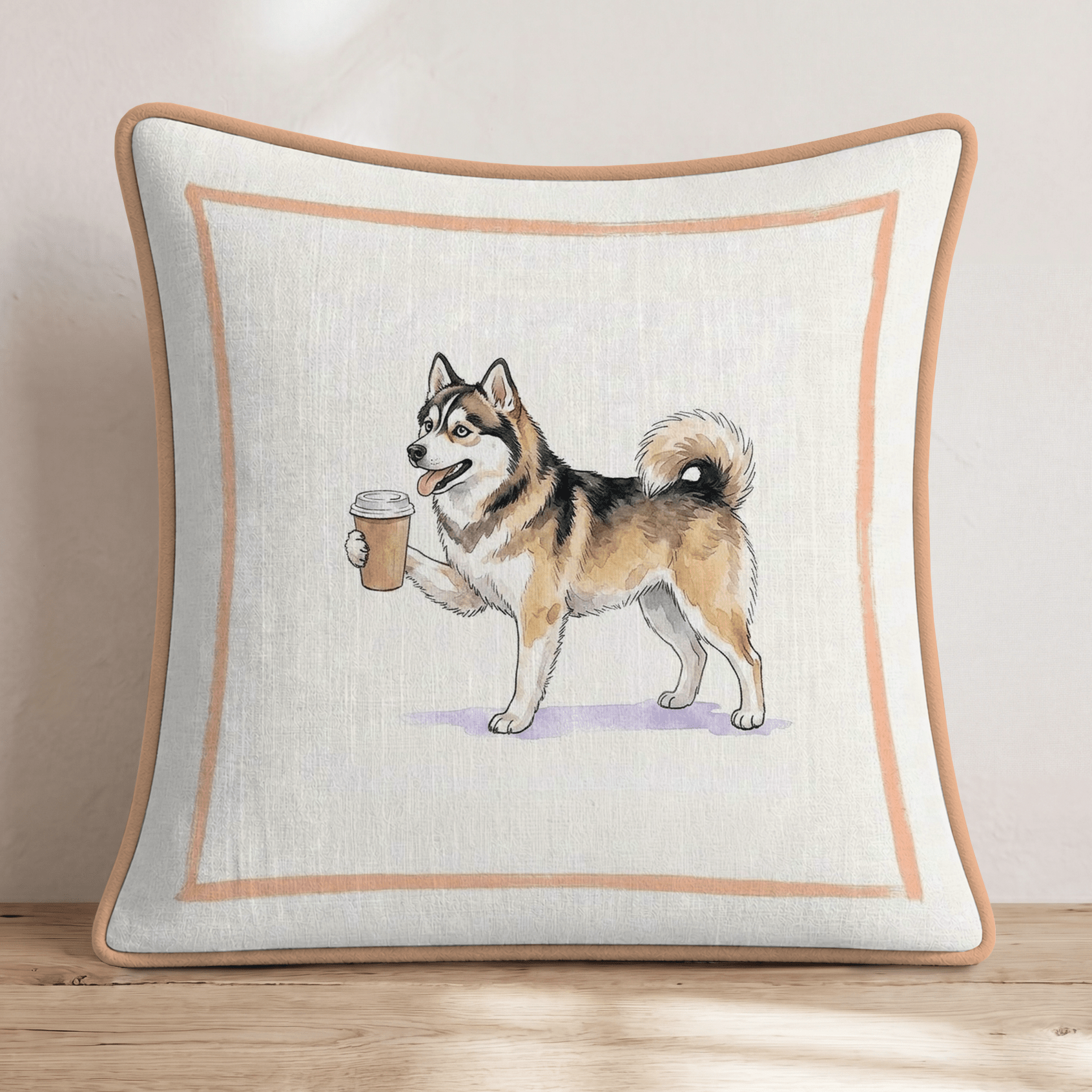 Pomsky Coffee Throw Pillow - Hillcroft Home