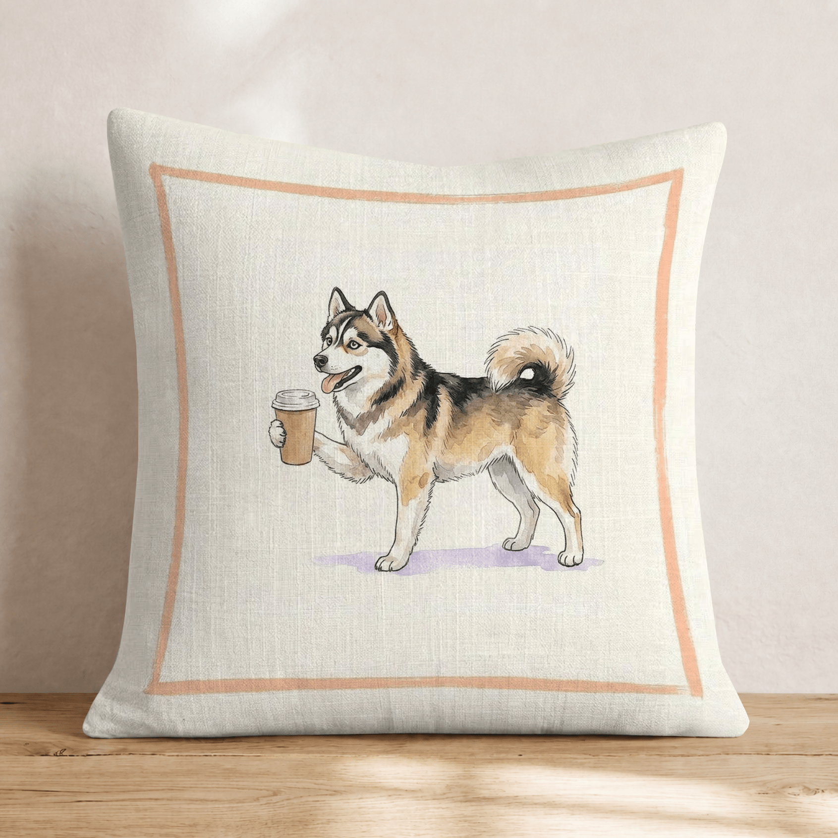 Pomsky Coffee Throw Pillow - Hillcroft Home