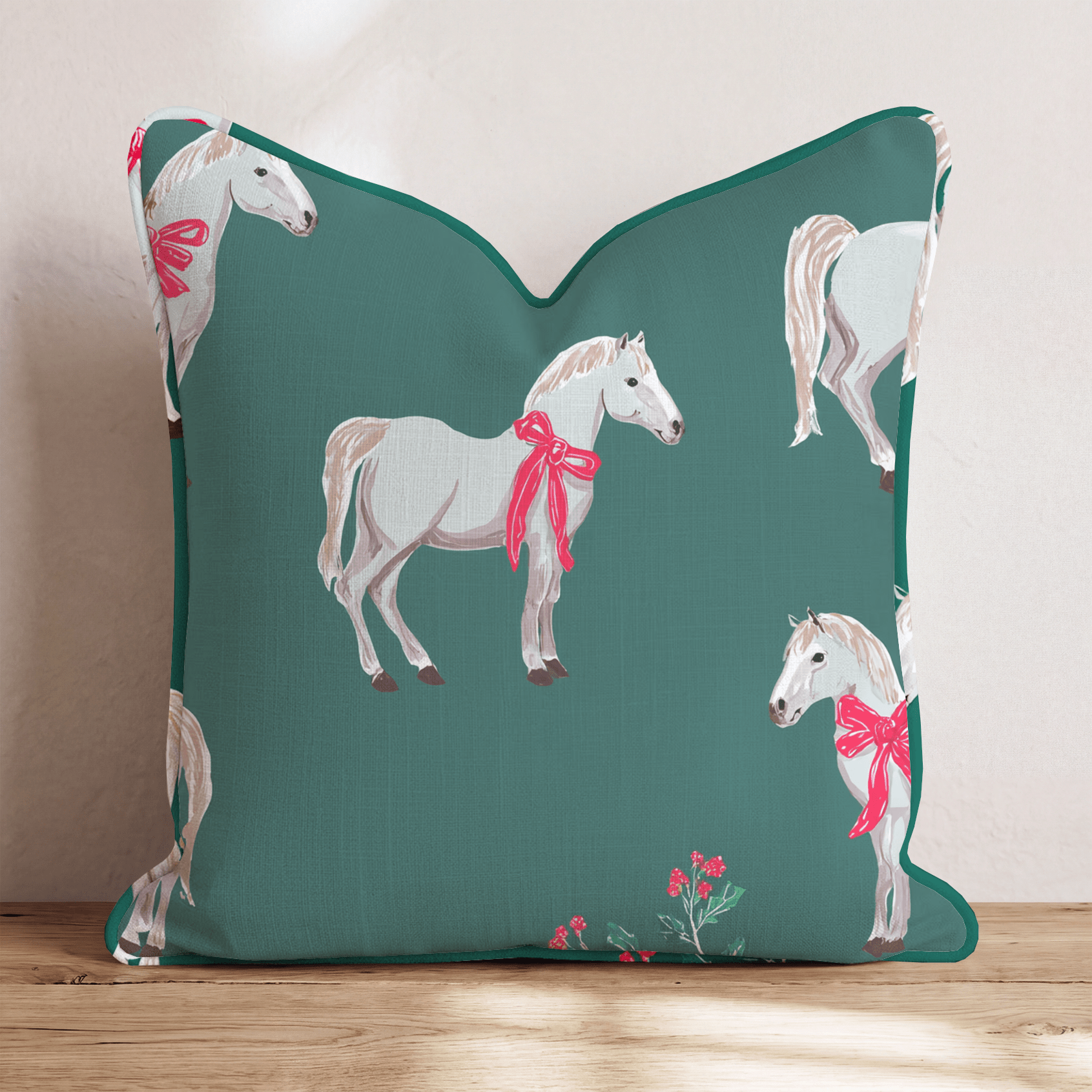 Pony Holiday Bow Throw Pillow - Hillcroft Home