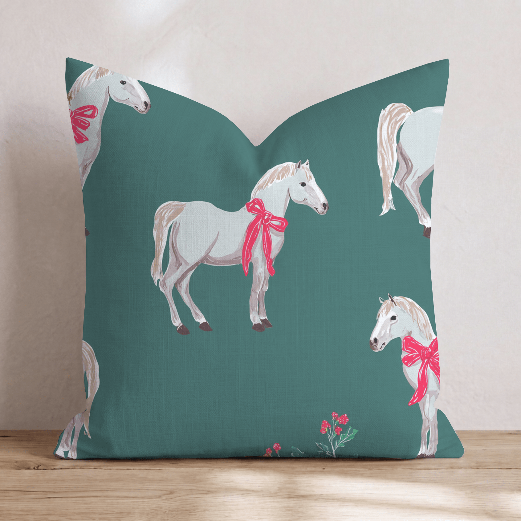 Pony Holiday Bow Throw Pillow - Hillcroft Home