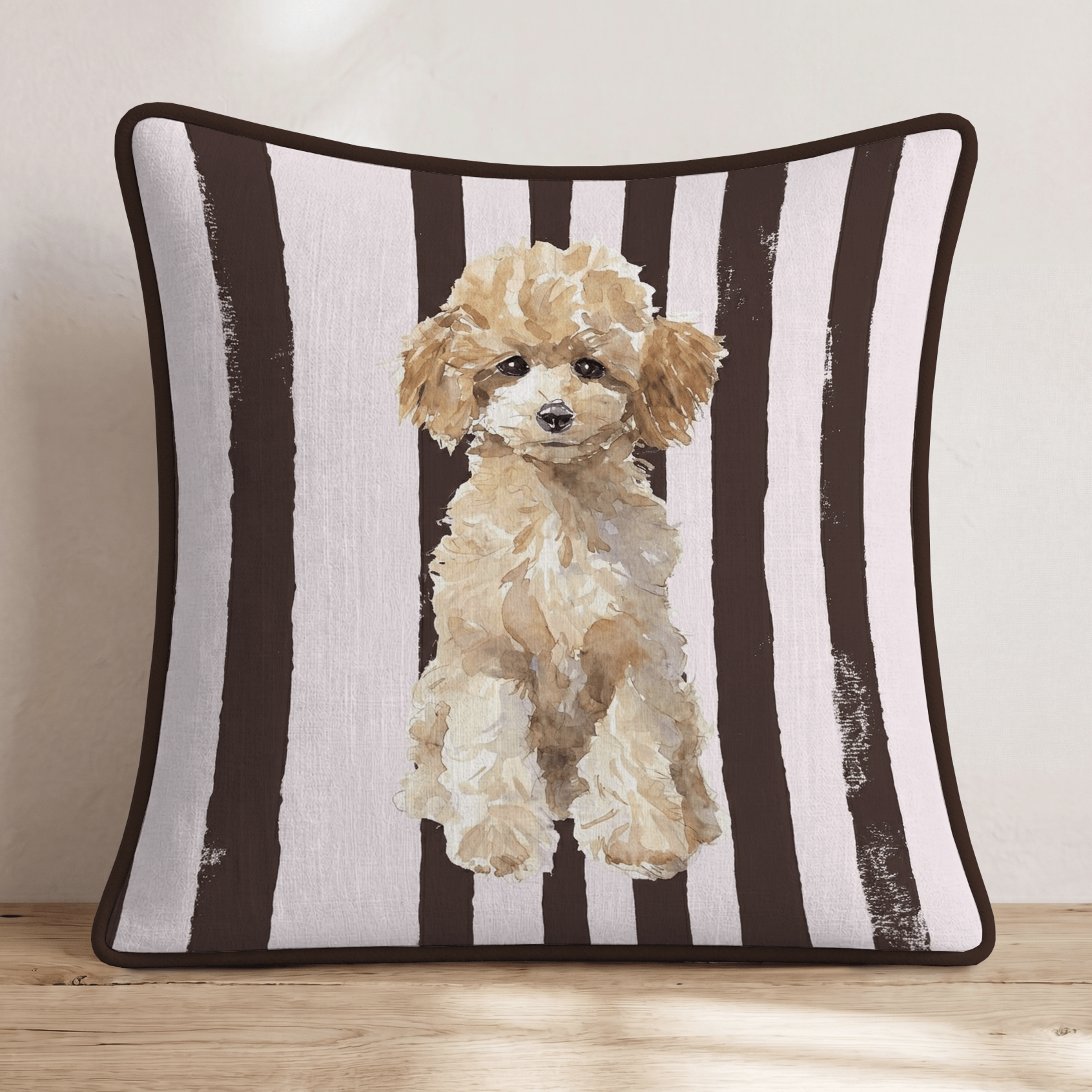 Poodle Autumn Striped Throw Pillow - Hillcroft Home
