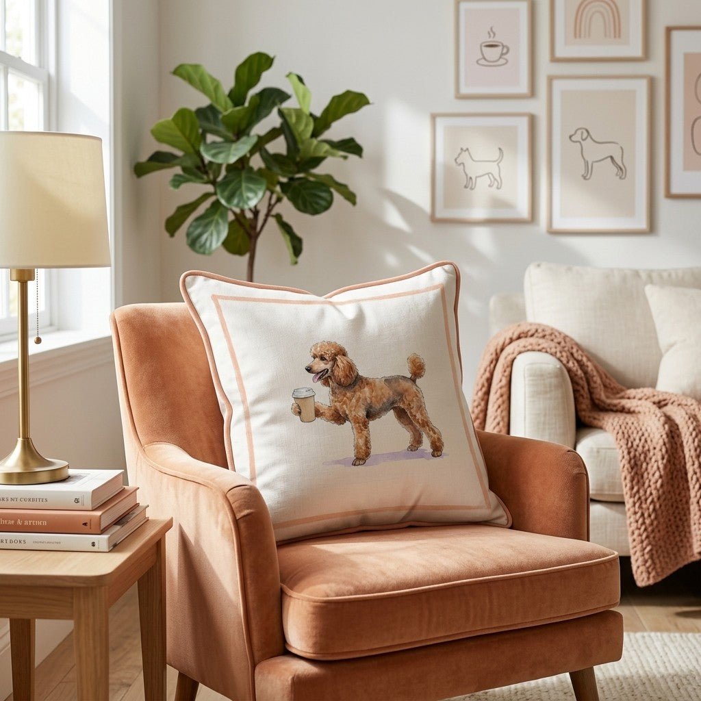 Poodle Coffee Throw Pillow - Hillcroft Home
