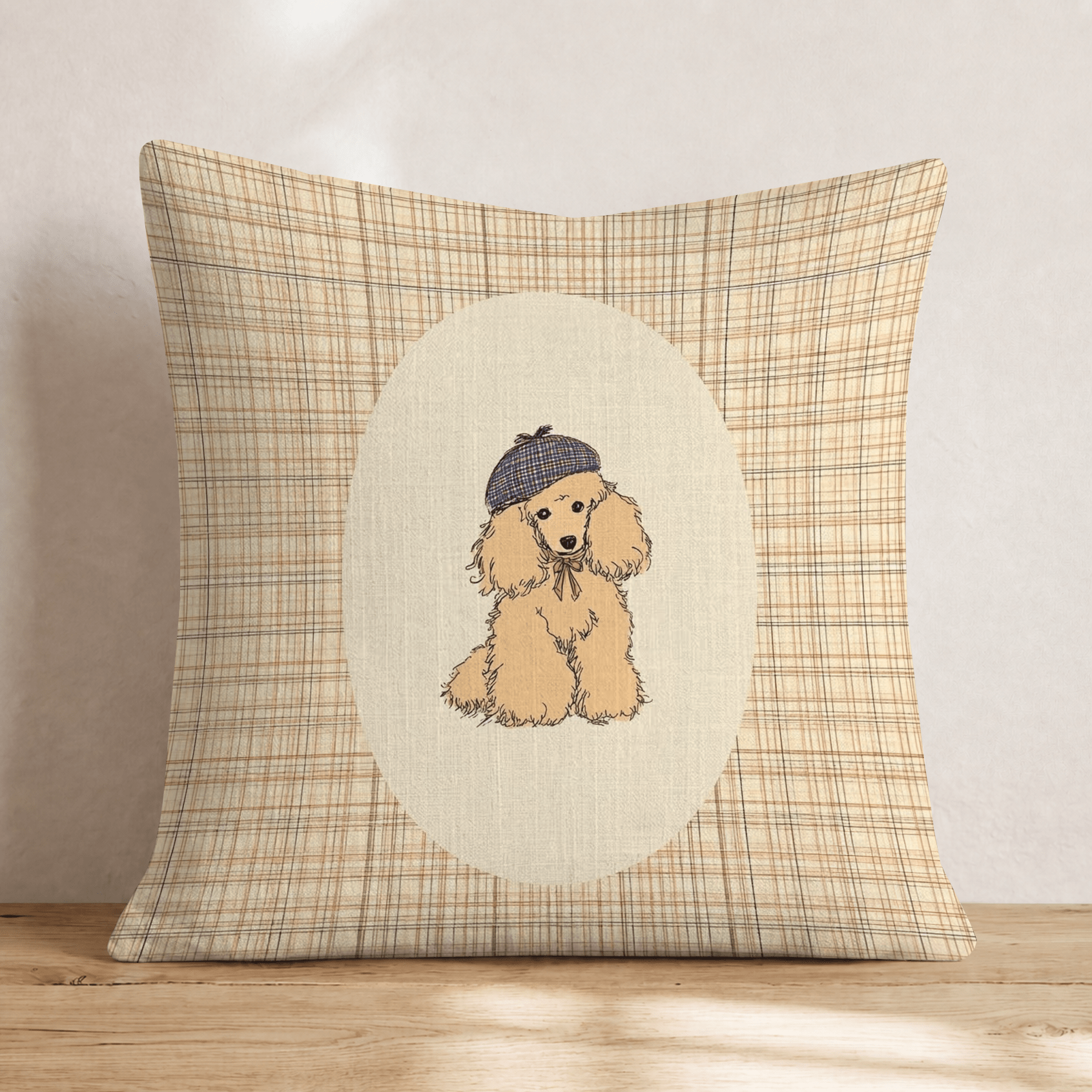 Poodle Fall Plaid Throw Pillow - Hillcroft Home