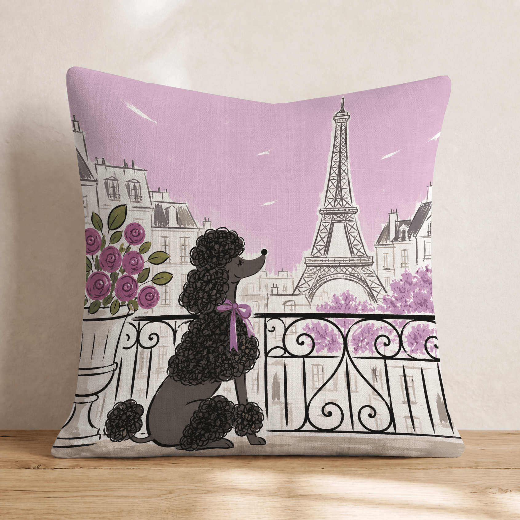 Poodle in Paris Throw Pillow - Hillcroft Home