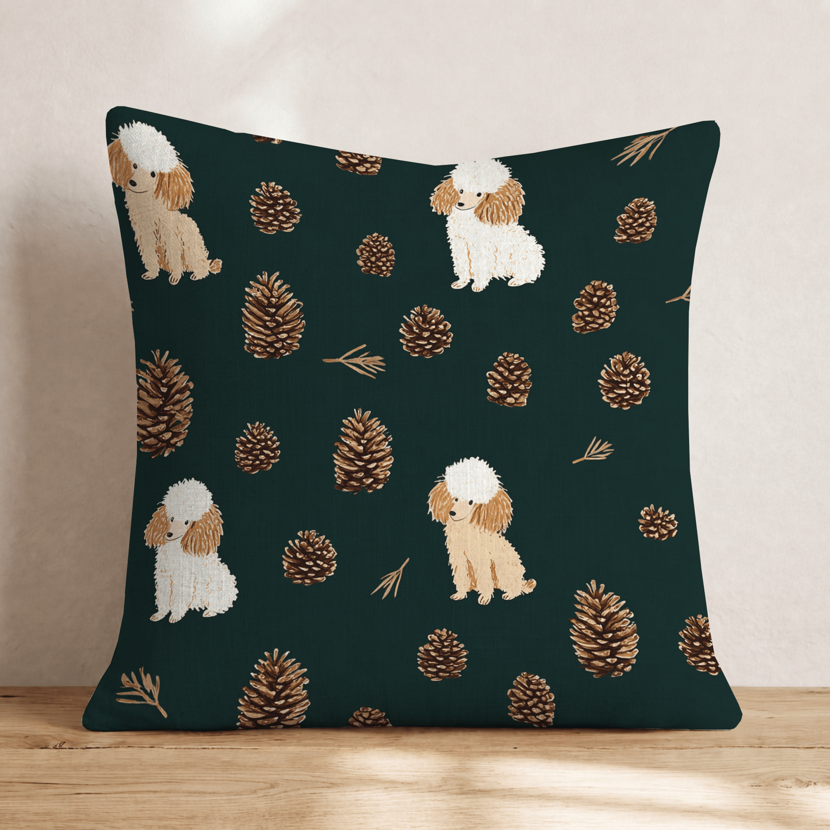 Poodle Pinecones Throw Pillow - Hillcroft Home