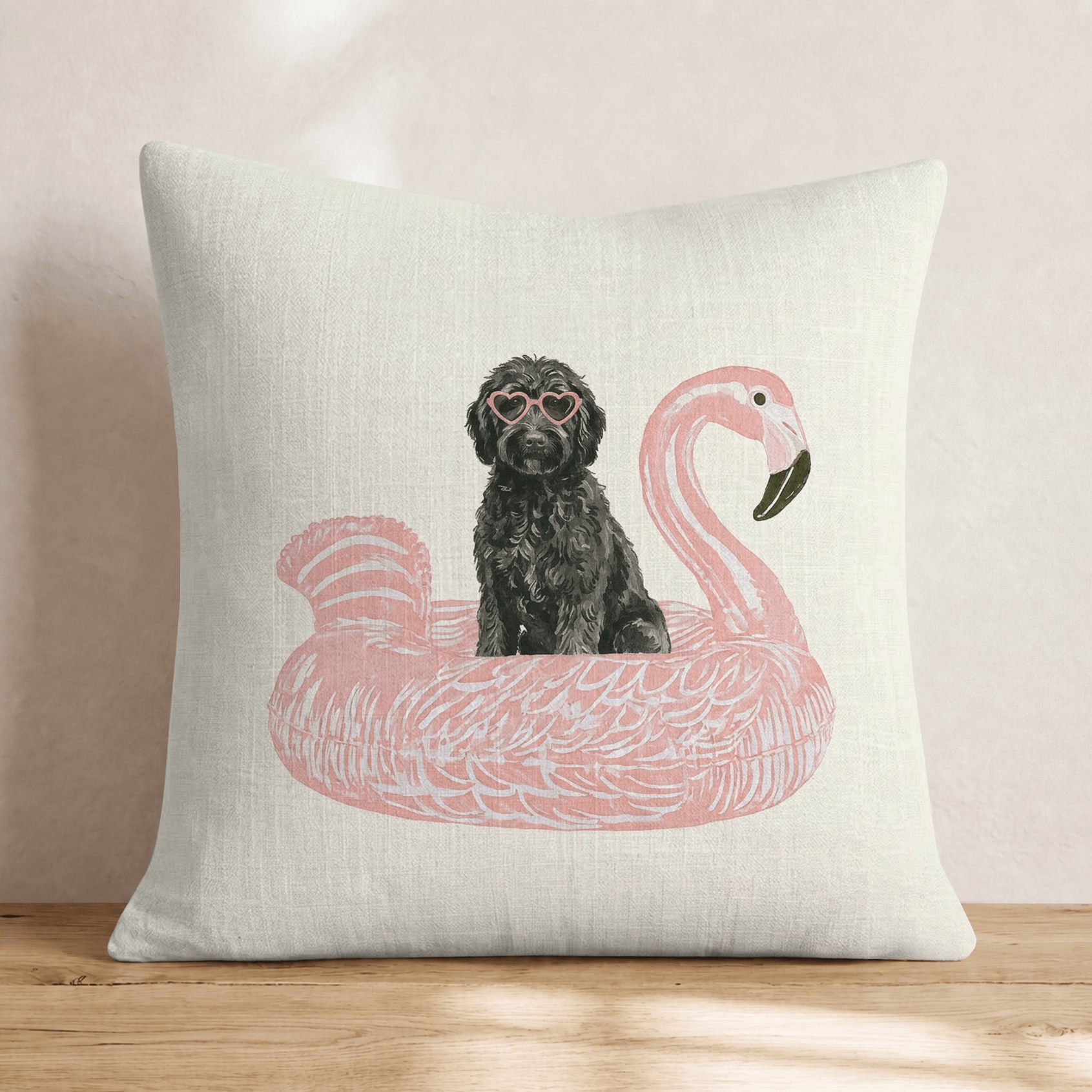 Pool Day Black Goldendoodle Throw Pillow - Hillcroft Home