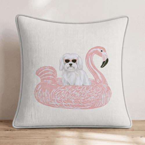 Pool Day Maltese Throw Pillow - Hillcroft Home