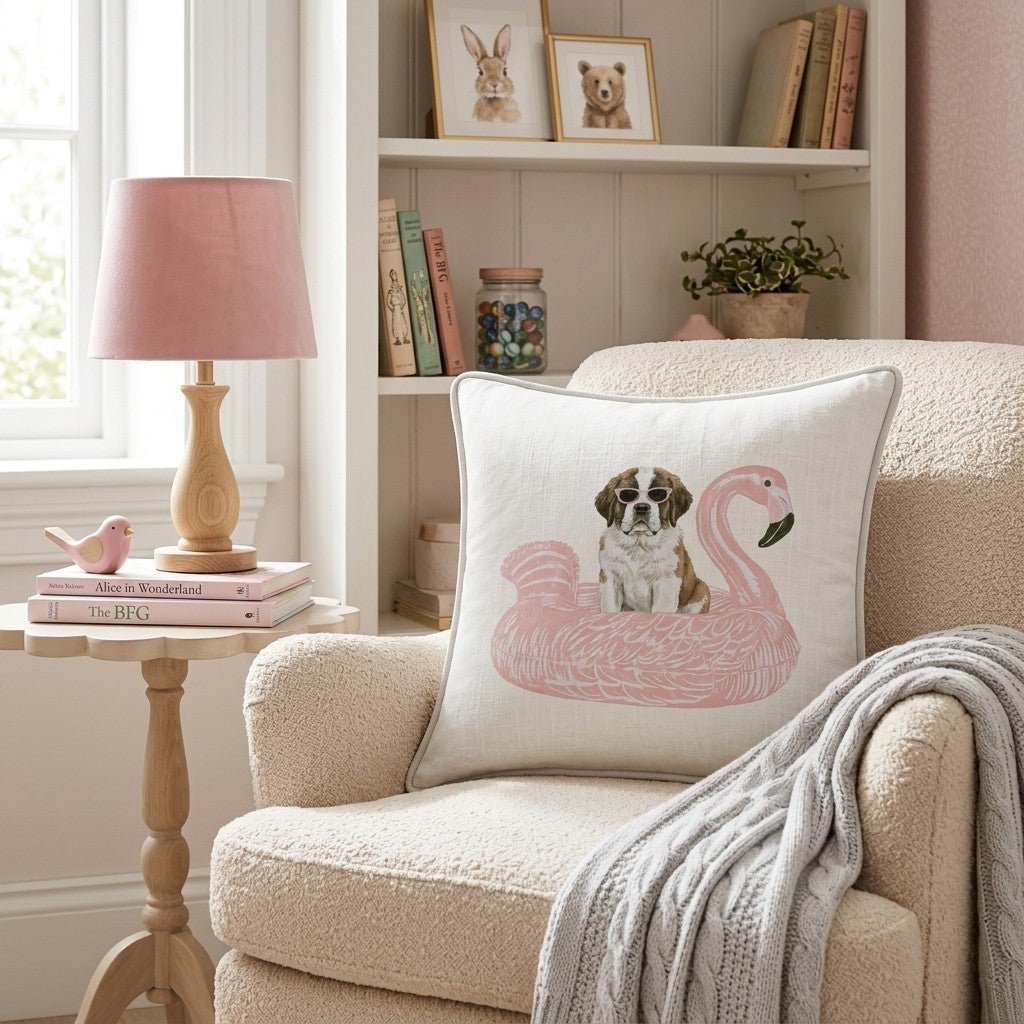 Pool Day Saint Bernard Throw Pillow - Hillcroft Home