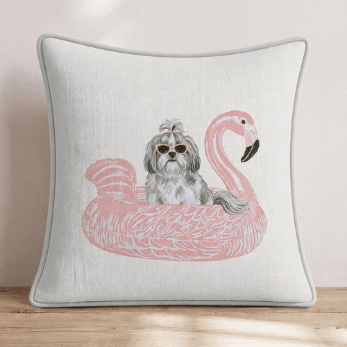 Pool Day Shih Tzu Throw Pillow - Hillcroft Home