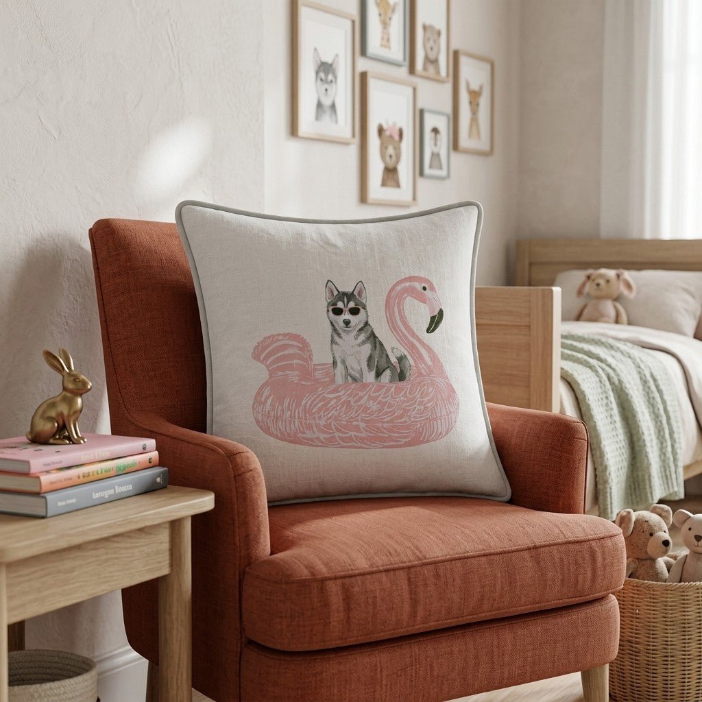Pool Day Siberian Husky Throw Pillow - Hillcroft Home