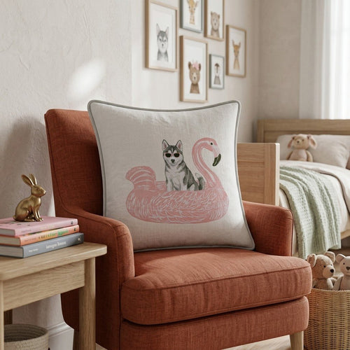 Pool Day Siberian Husky Throw Pillow - Hillcroft Home