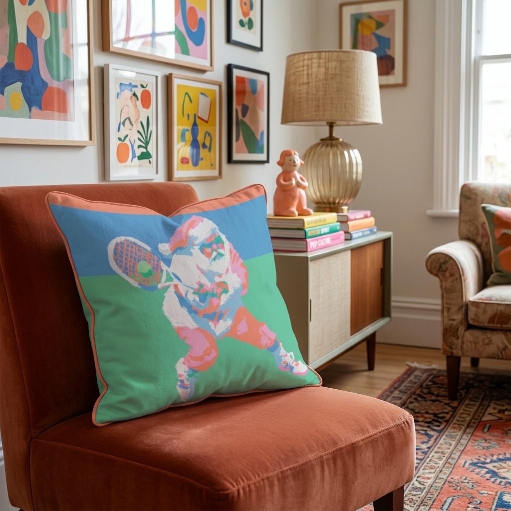 Pop Art Tennis Santa Throw Pillow - Hillcroft Home