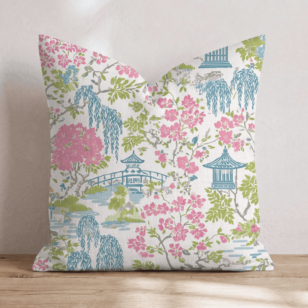 Porcelain Garden Pink Throw Pillow - Hillcroft Home