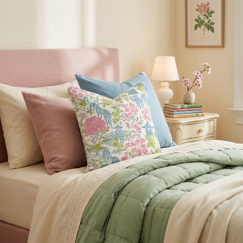 Porcelain Garden Pink Throw Pillow - Hillcroft Home