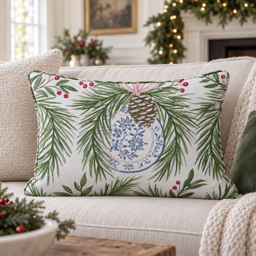 Porcelain Pine Throw Pillow throw pillow - Hillcroft Home