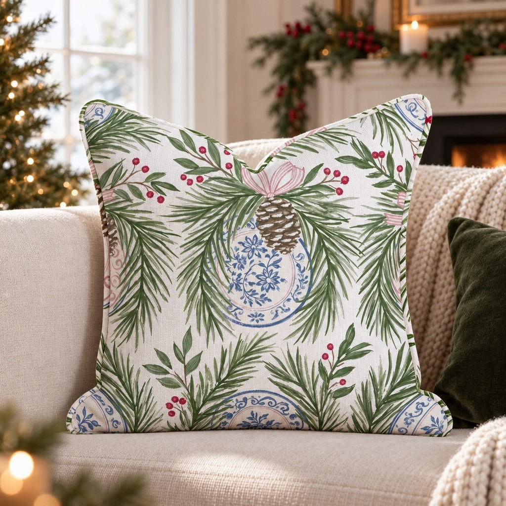 Porcelain Pine Throw Pillow throw pillow - Hillcroft Home