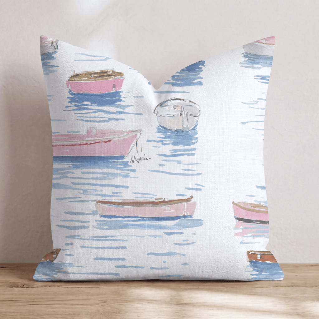 Positano Pink Boats Throw Pillow - Hillcroft Home