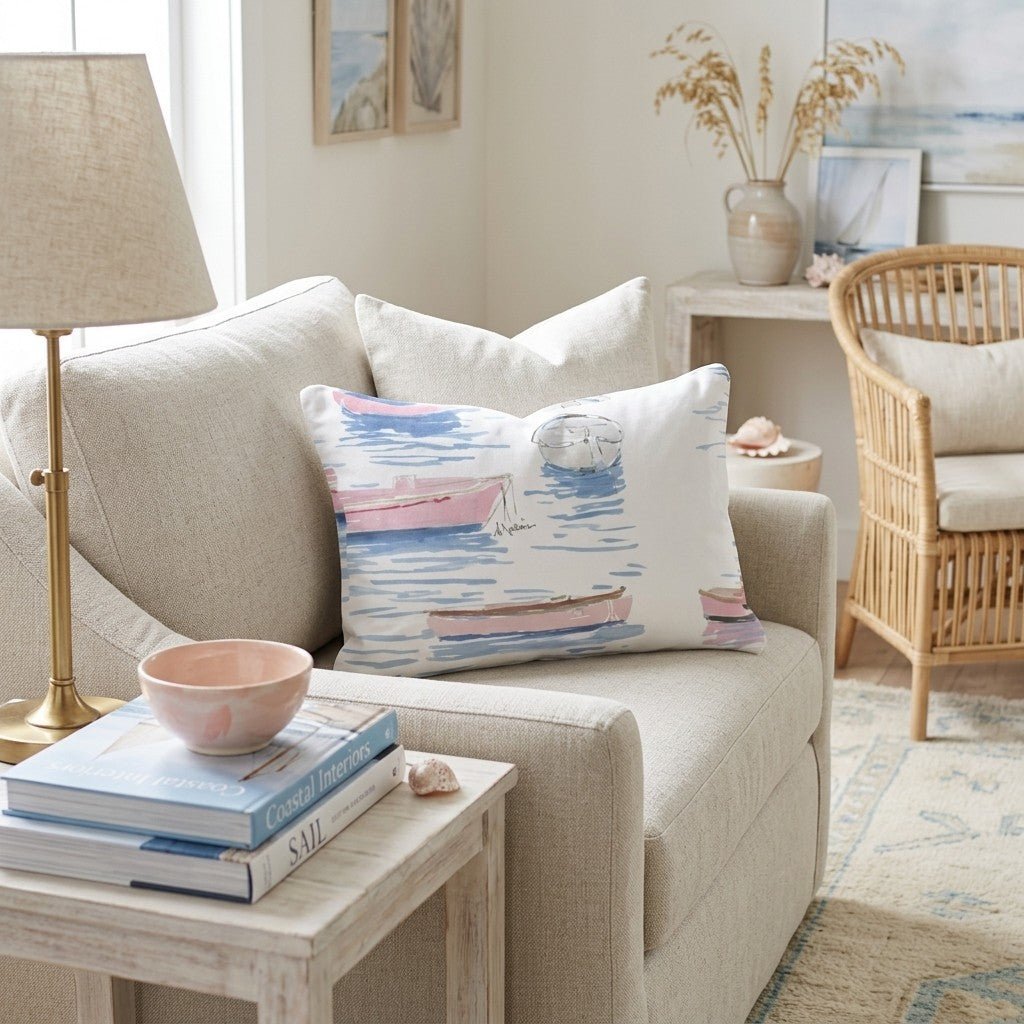 Positano Pink Boats Throw Pillow - Hillcroft Home
