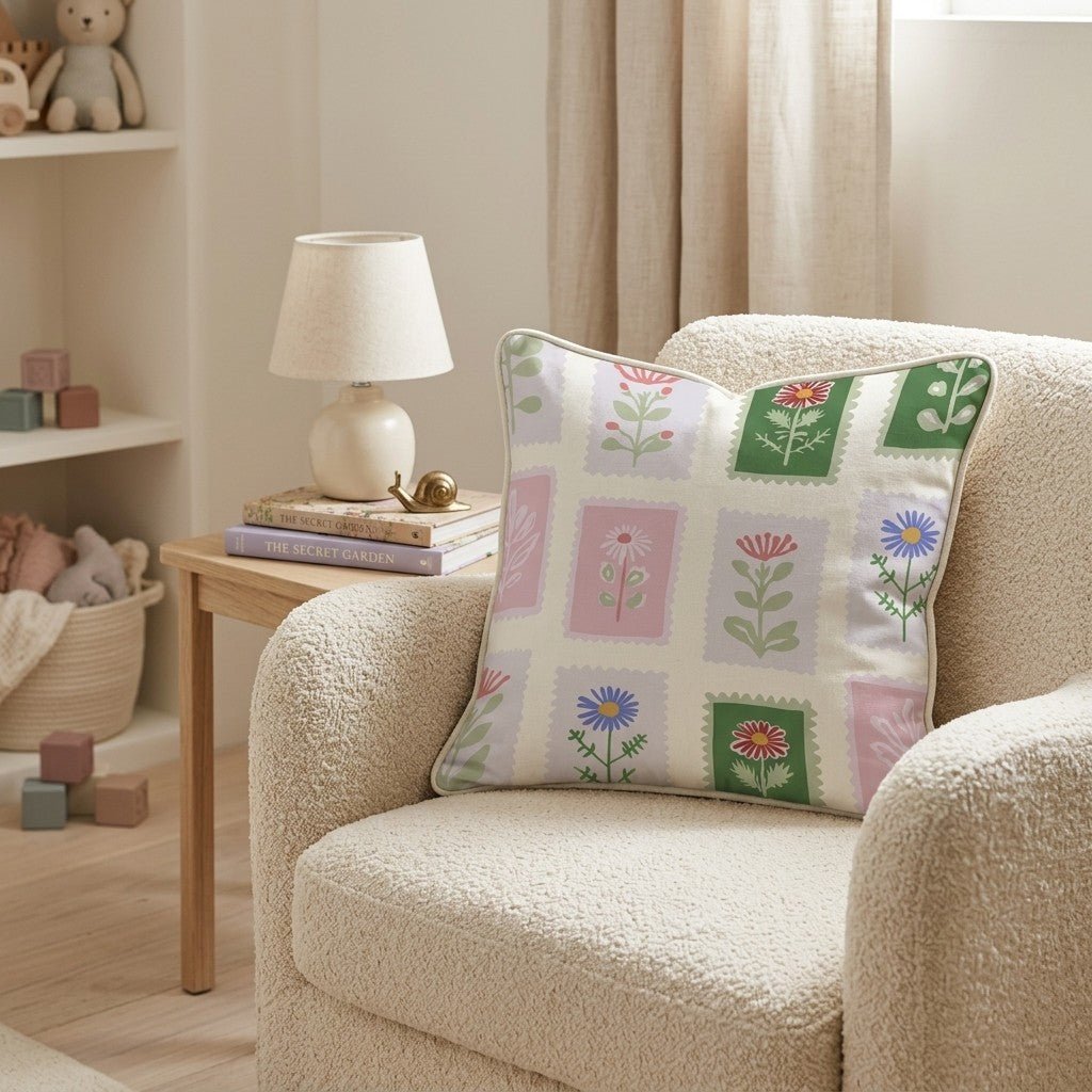 Postage Stamps Throw Pillow - Hillcroft Home