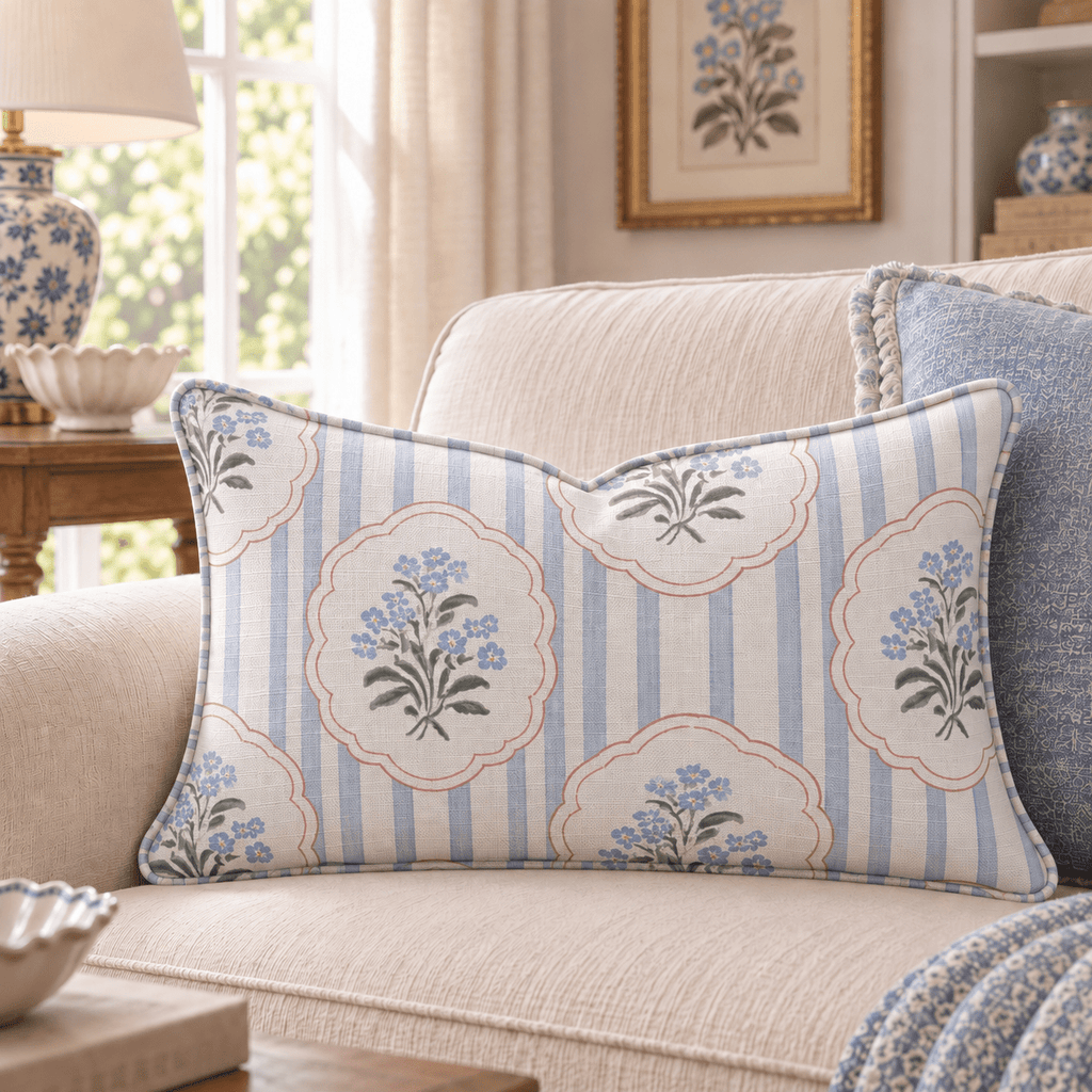Posy Cornflower Throw Pillow throw pillow - Hillcroft Home