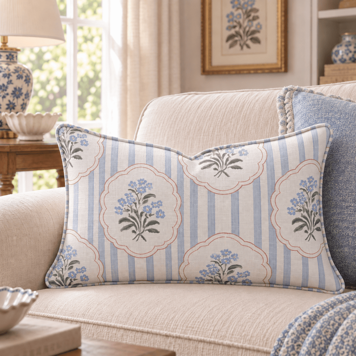 Posy Cornflower Throw Pillow throw pillow - Hillcroft Home