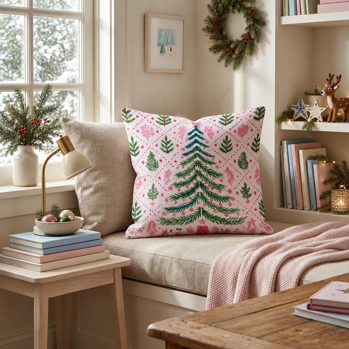 Pretty in Pink Tree Throw Pillow throw pillow - Hillcroft Home