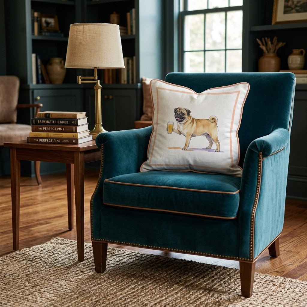 Pug Lager Throw Pillow - Hillcroft Home