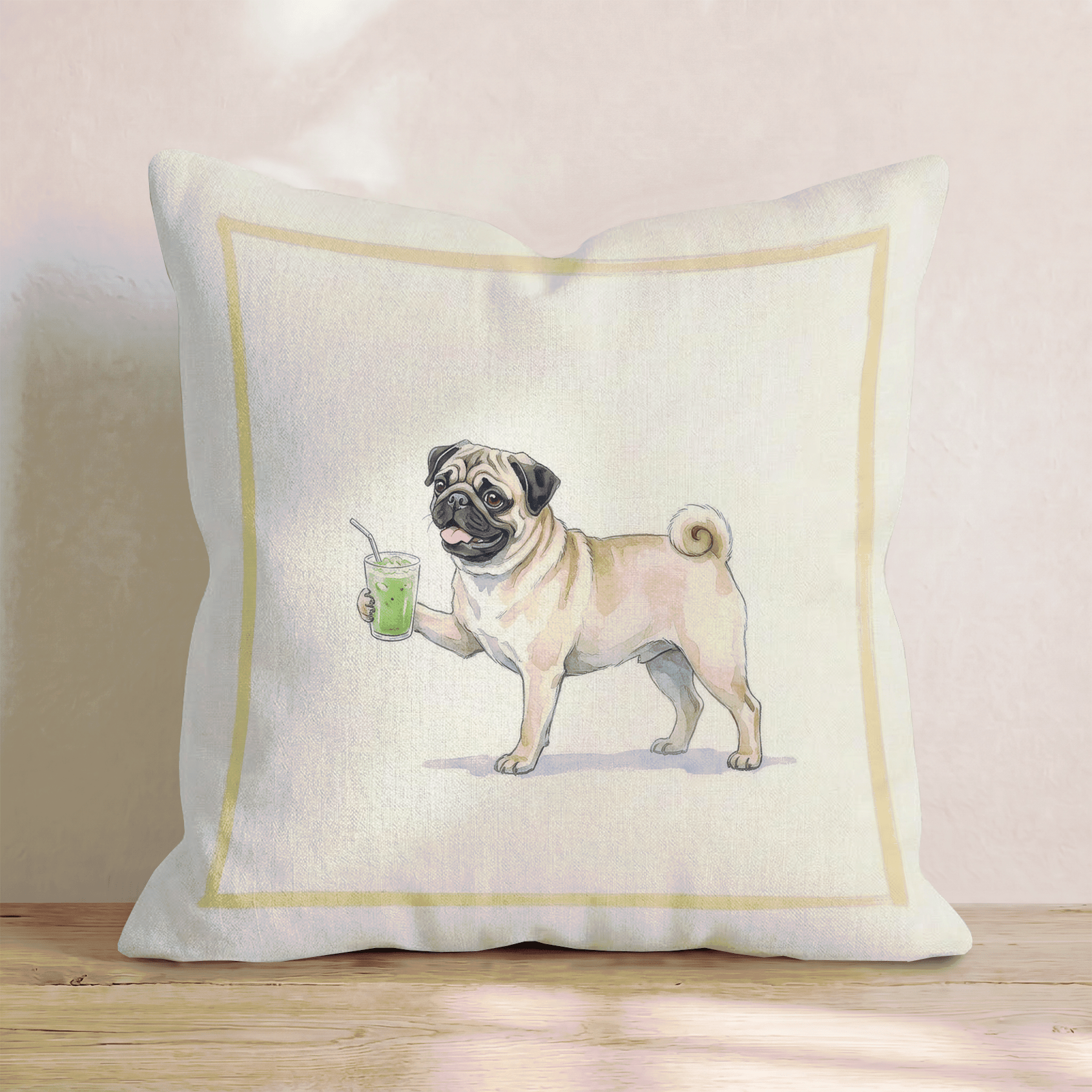 Pug Matcha Throw Pillow - Hillcroft Home