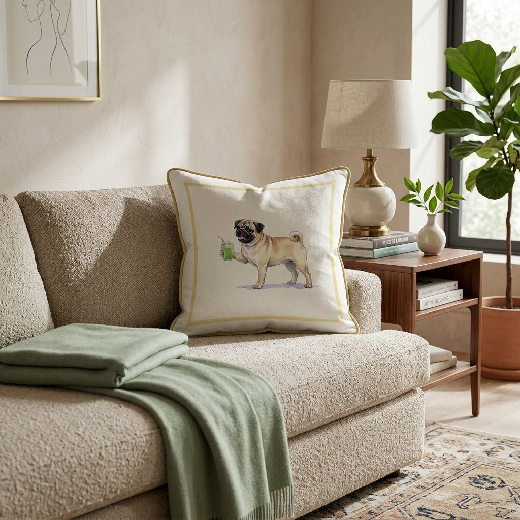 Pug Matcha Throw Pillow - Hillcroft Home
