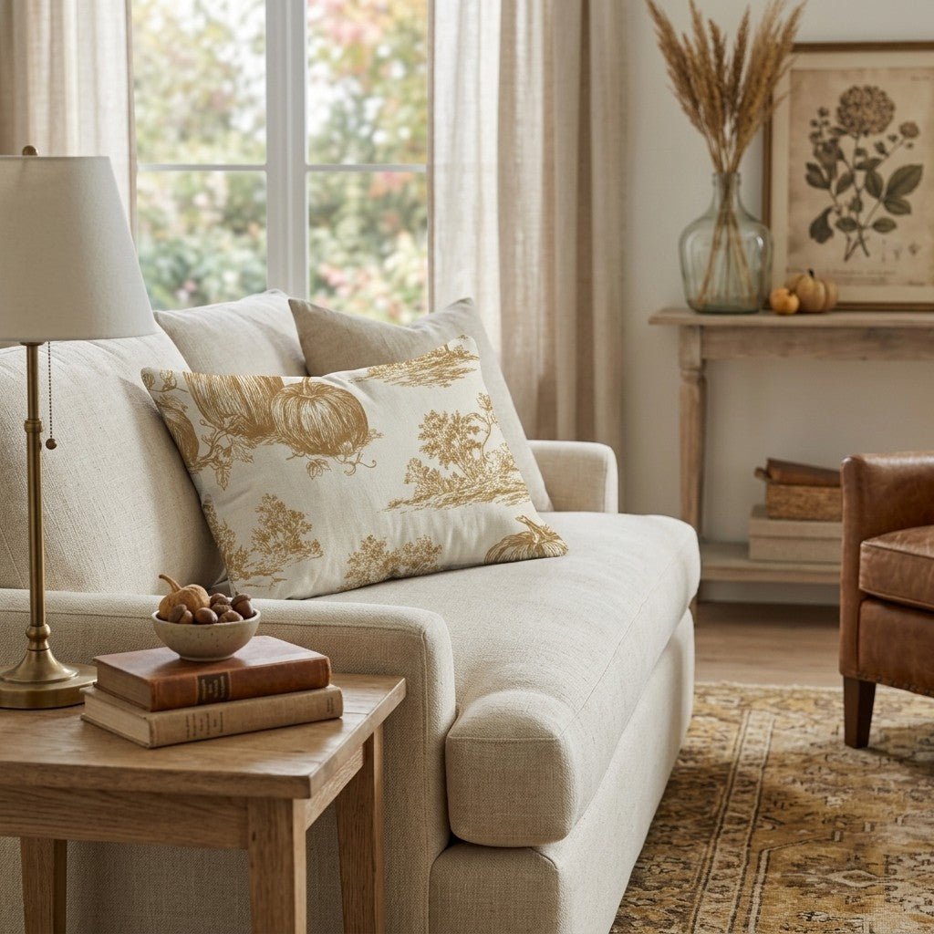 Pumpkin Farm Toile Throw Pillow - Hillcroft Home