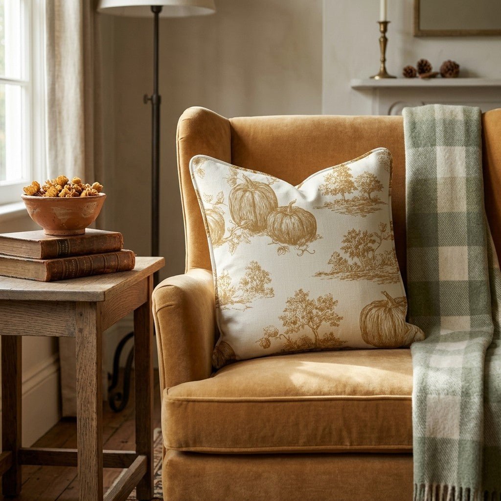 Pumpkin Farm Toile Throw Pillow - Hillcroft Home