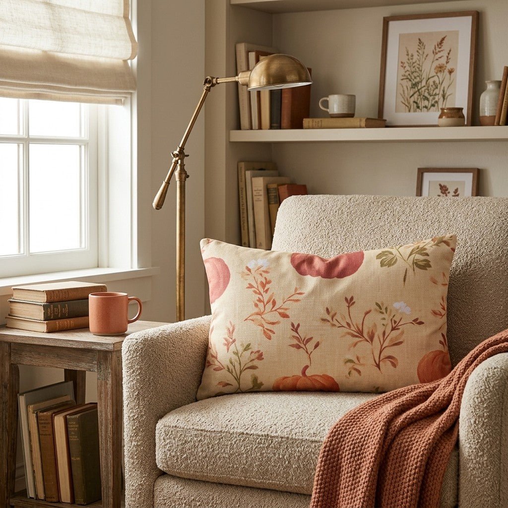 Pumpkin Florals Throw Pillow - Hillcroft Home
