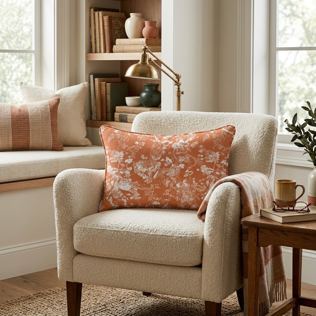 Pumpkin Garden Toile Throw Pillow - Hillcroft Home
