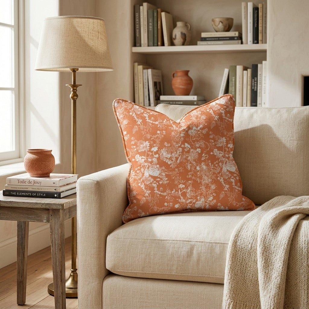 Pumpkin Garden Toile Throw Pillow - Hillcroft Home