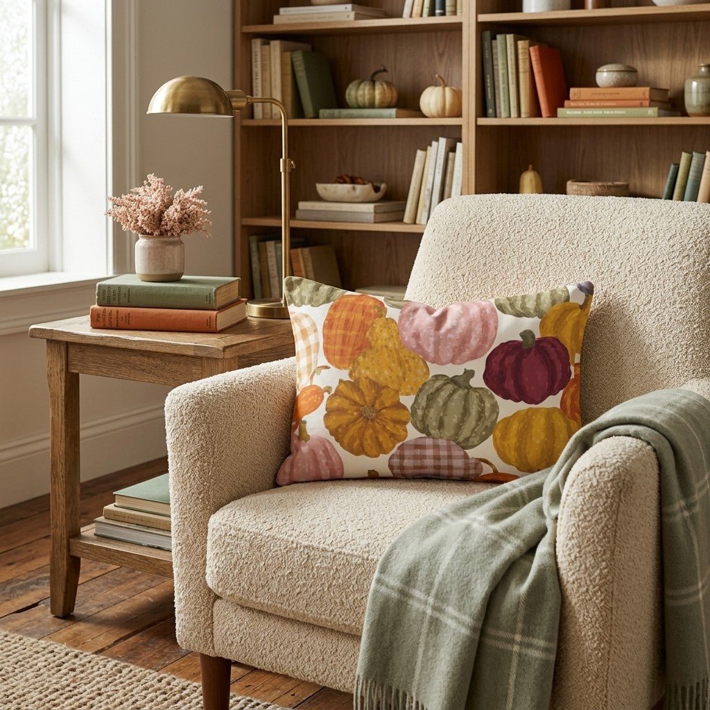 Pumpkin Patch Plaid Throw Pillow - Hillcroft Home