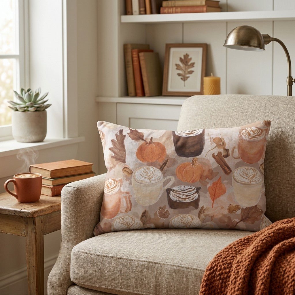 Pumpkin Spice & Cinnamon Lattes Throw Pillow - Hillcroft Home