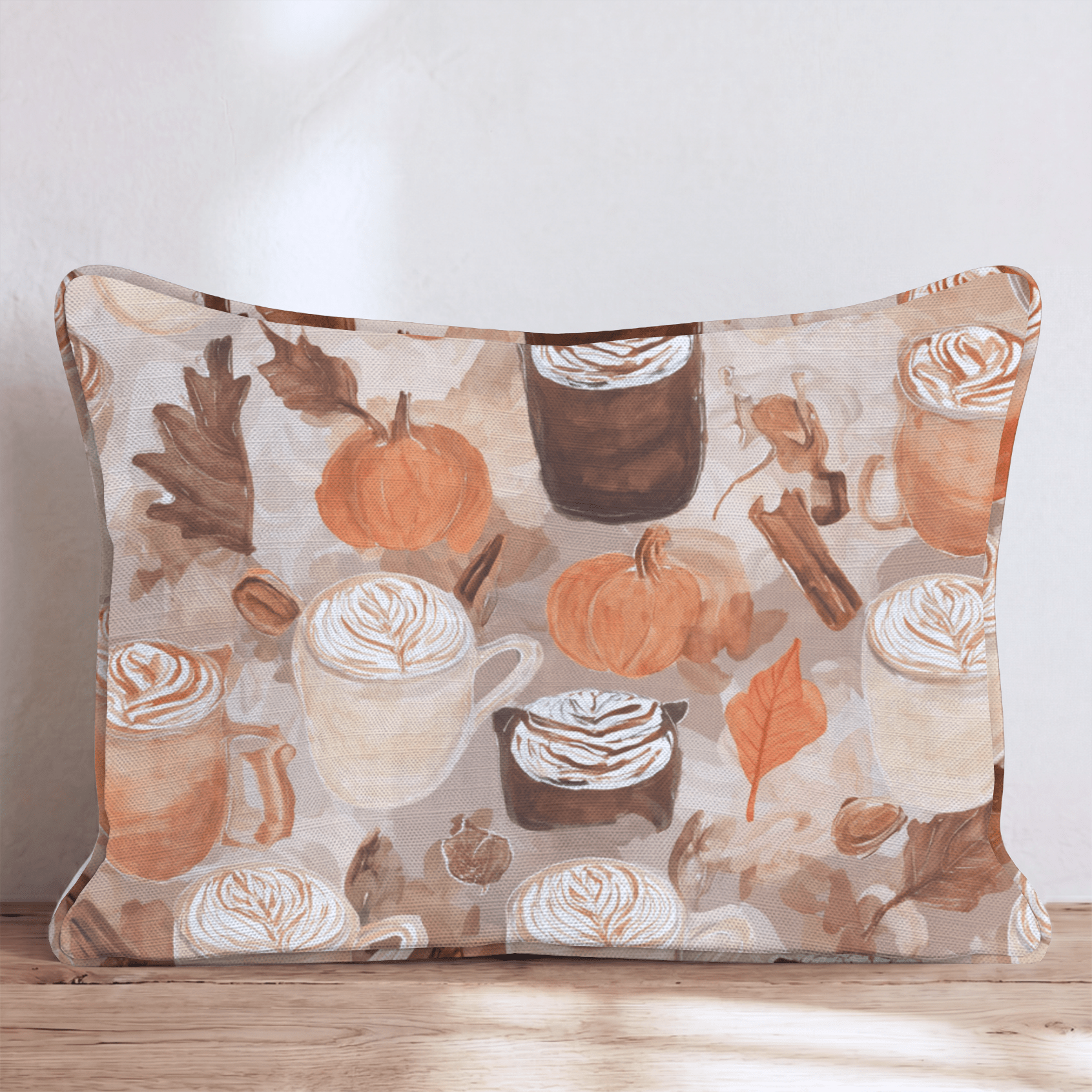 Pumpkin Spice & Cinnamon Lattes Throw Pillow - Hillcroft Home