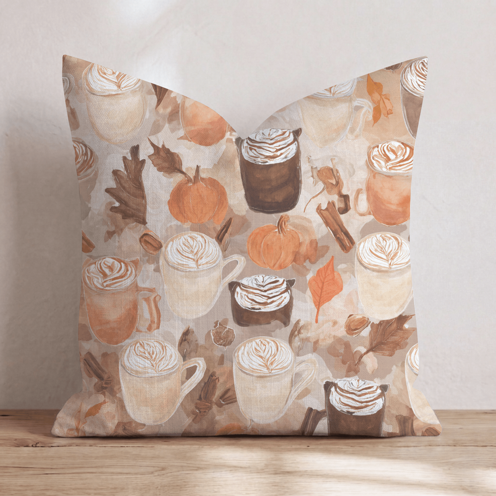Pumpkin Spice & Cinnamon Lattes Throw Pillow - Hillcroft Home
