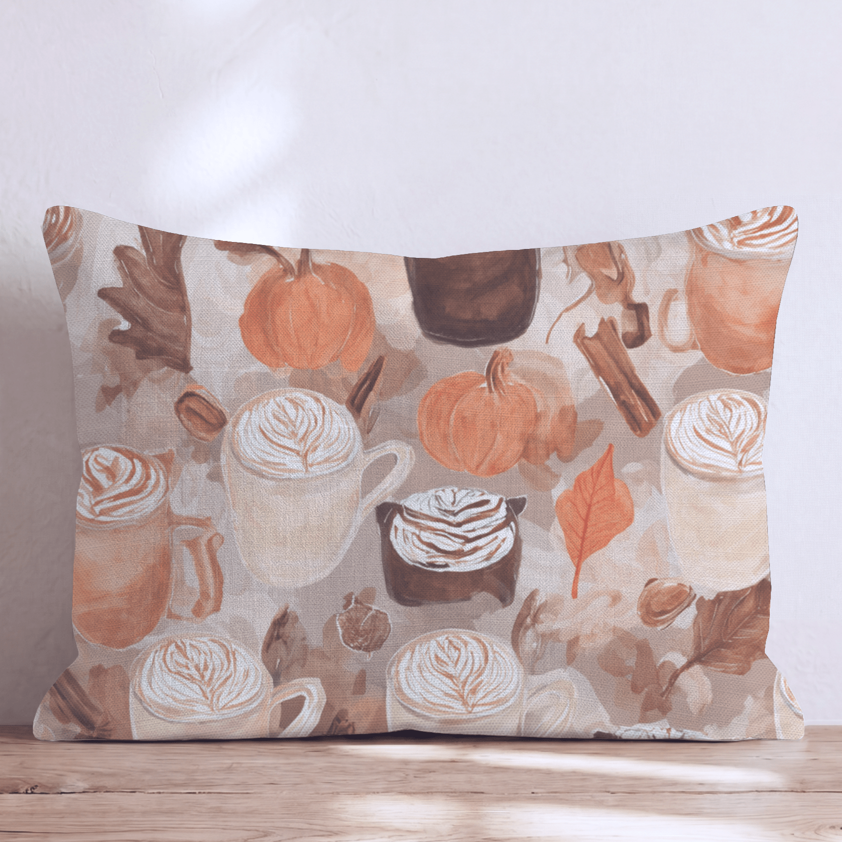 Pumpkin Spice & Cinnamon Lattes Throw Pillow - Hillcroft Home
