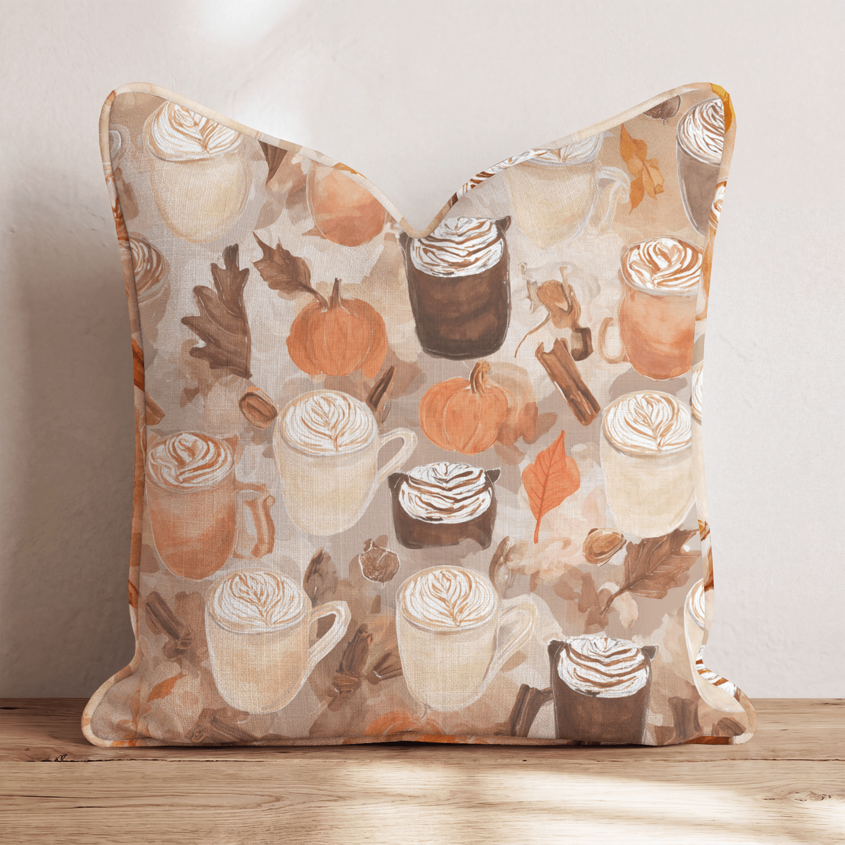 Pumpkin Spice & Cinnamon Lattes Throw Pillow - Hillcroft Home