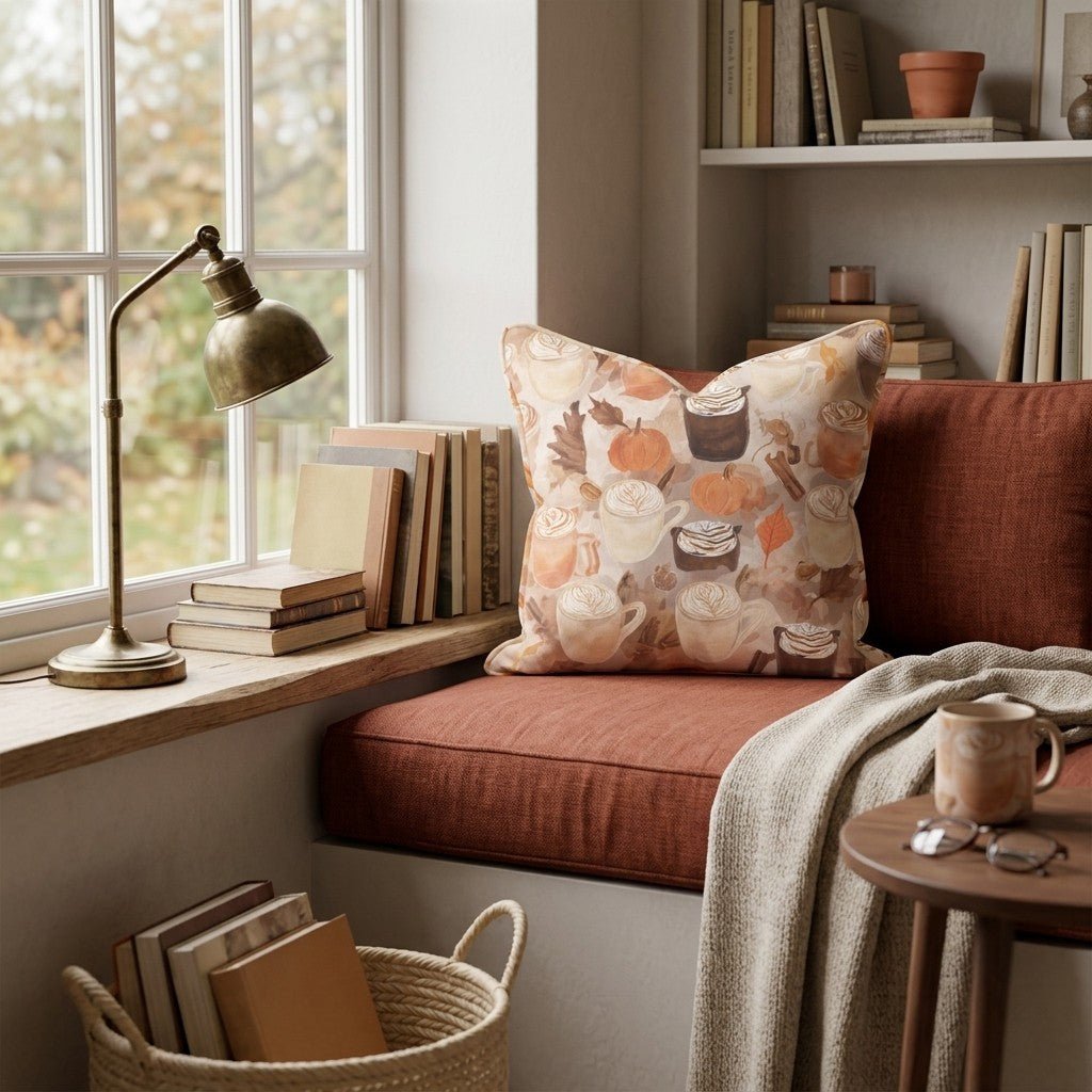Pumpkin Spice & Cinnamon Lattes Throw Pillow - Hillcroft Home